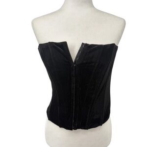 Crushed Velvet Elegant Black Strapless Corset Top